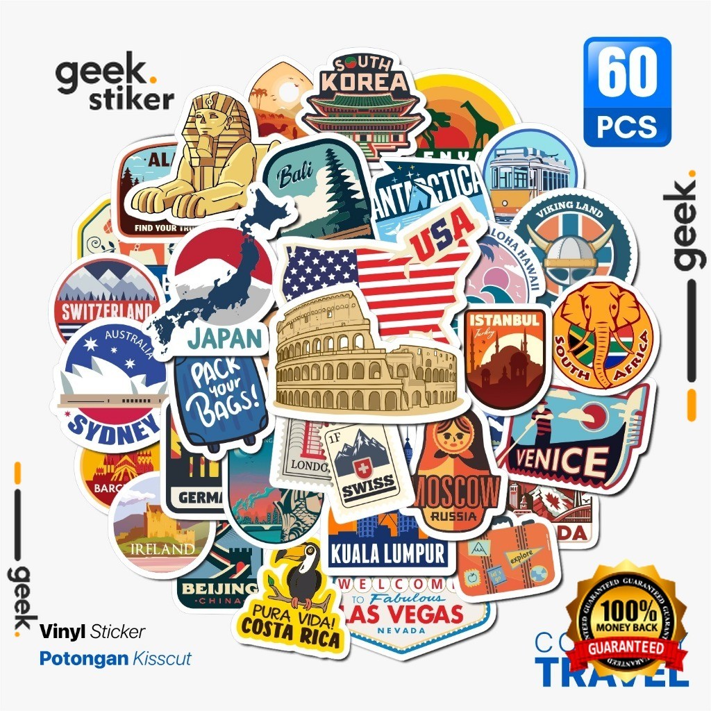 Stiker Pack Travel Vintage Aesthetic | Stiker Paper Vinyl Waterproof | Stiker Koper Laptop Tumbler B