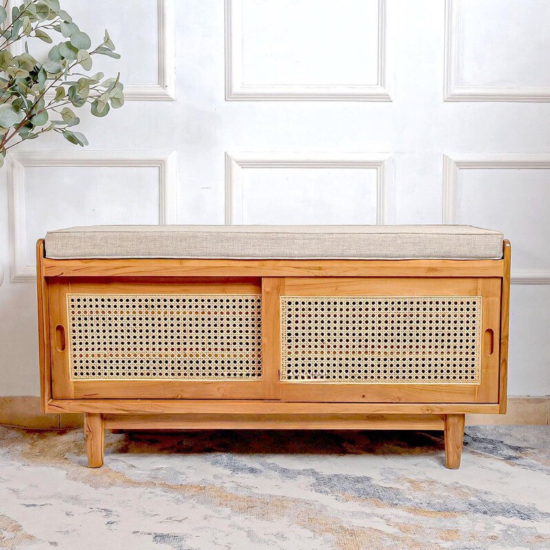 Bench storage rotan rak sepatu rotan jati rak sepatu rotan minimalis rak sepatu retro rak sepatu jat