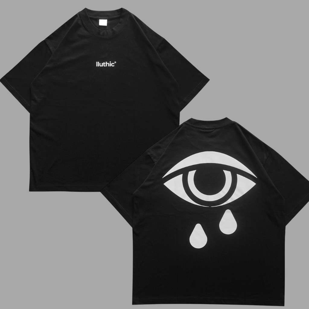 HOT 【COD】 Iluthic - Tears Black Oversized Tee /Kaos Unisex dengan lengan pendek kulit hitam dan puti