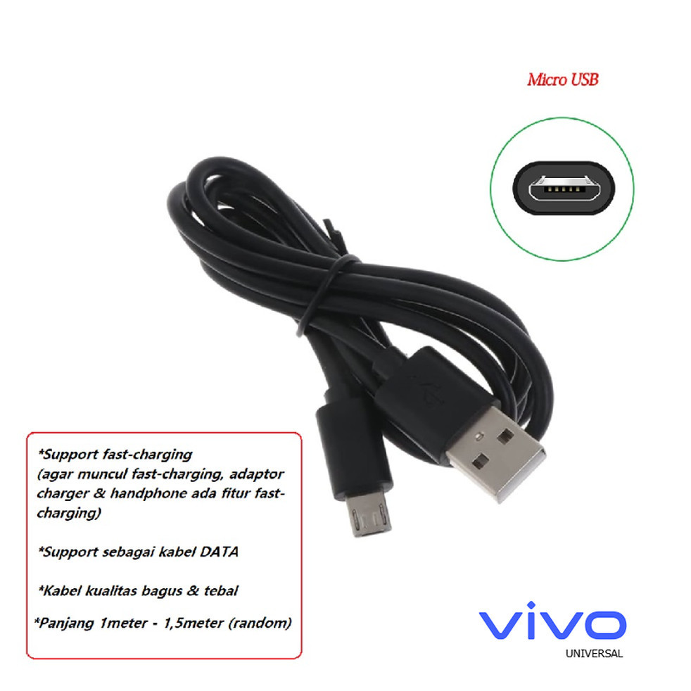 (hitam) usb micro kabel charger vivo Y3 / Y3 Standart / Y3 4+64BG (V1901/V1901T/V1930A/V1930T/PD1930