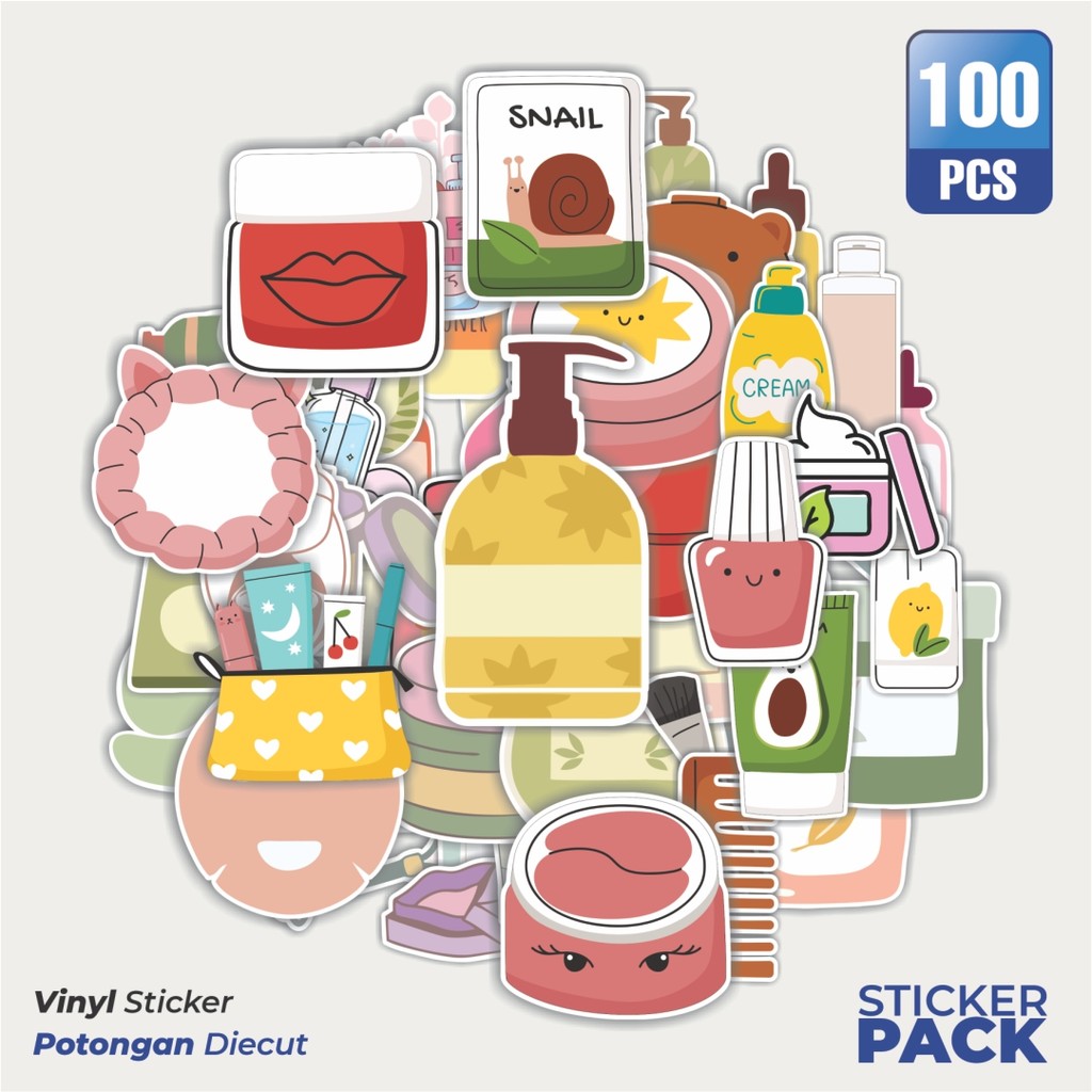

MURAH 100 PCS Stiker SKINCARE BEAUTY PRODUK Waterproof Aesthetic- Untuk Laptop, Motor, dan Helm - Paper Stationery Pack