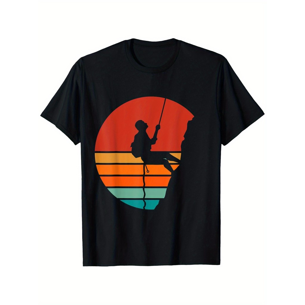 Kaos Pria Retro Bendera Amerika Panjat Tebing - Katun 180g, Desain Sunset, S-XXXL - Hadiah Panjat Te