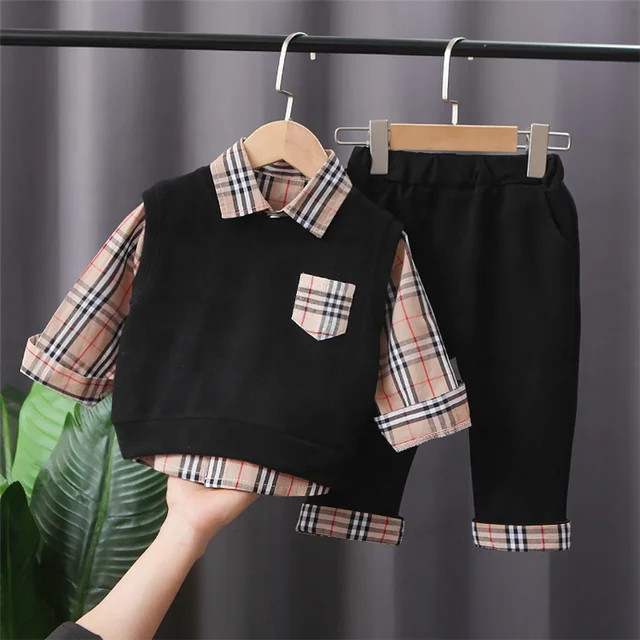 ALIBAXSTORE Setelan Anak Laki Laki Import  Baju Anak Laki Laki Kemeja 3 in 1 Oneset Pakaian Anak