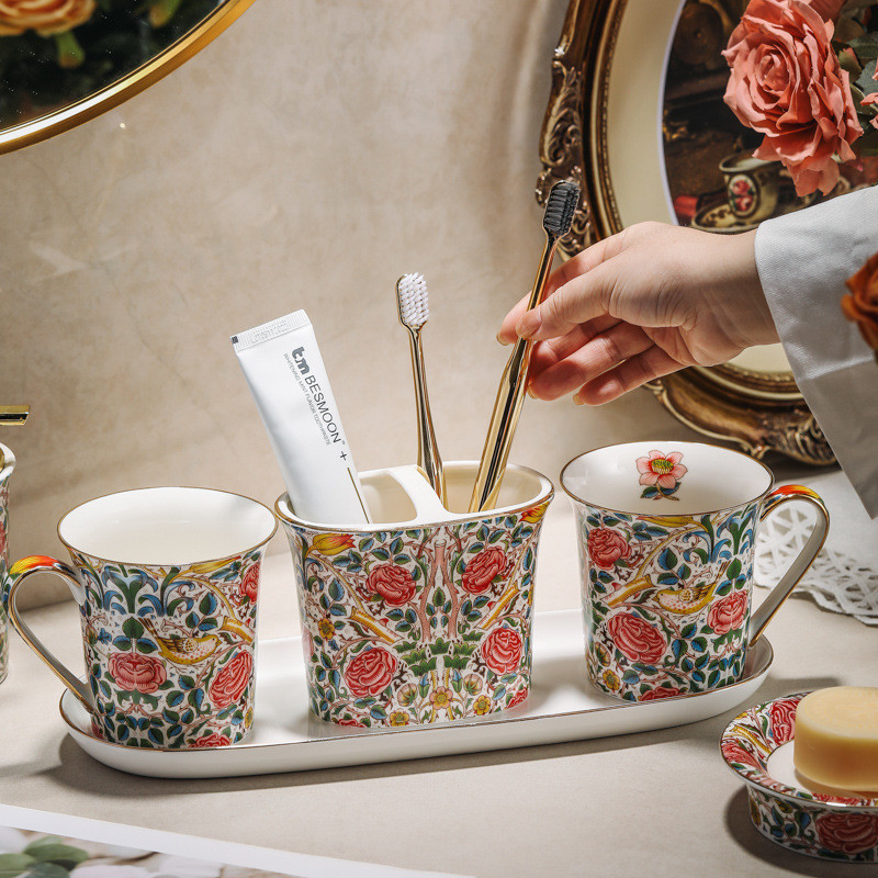 Ceramic toiletries set  household couple mouthwash cup  toothbrush cup combination tray  mousse spar