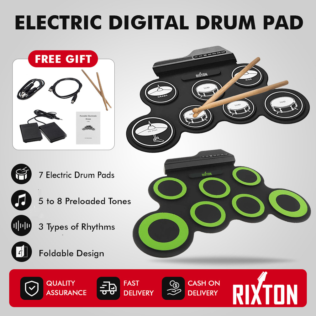 Rixton Drum Elektronik Portabel Digital USB 7 Bantalan Roll up Drum Set Silicone Electric Drum Pad K