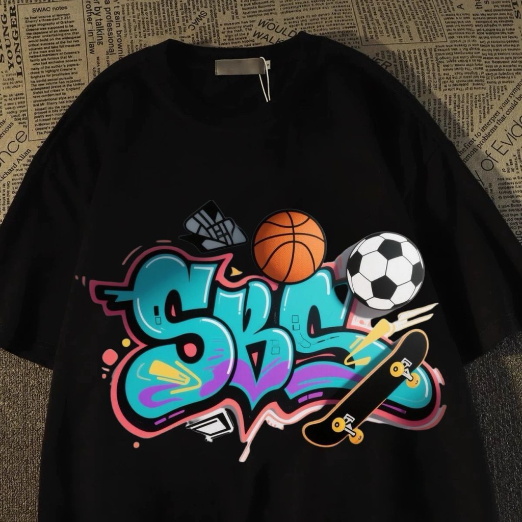Gaya Fashion Pola Olahraga Bola Kaos Lengan Pendek Katun Longgar Unisex