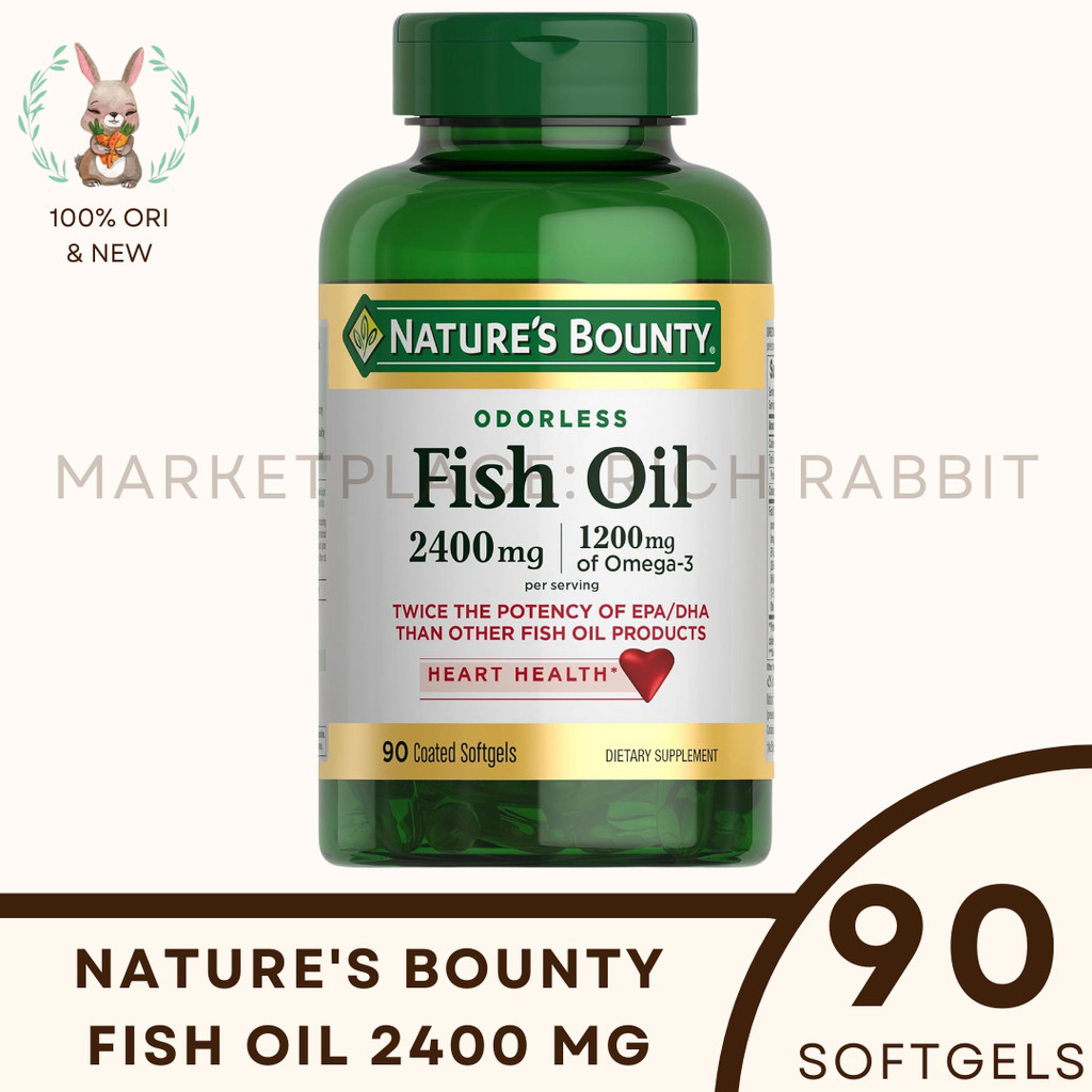 Nature's Bounty Odorless Fish Oil 2400mg 2400 mg Minyak Ikan Omega 90 Coated Softgels