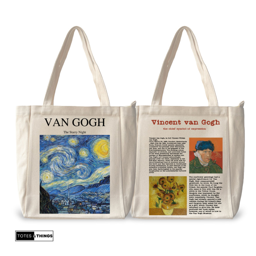 TOTE BAG VAN GOGH TOTE BAG KANVAS TOTE BAG RESLETING TAS BAHU KANVAS PREMIUM CUSTOM [ VER.02 ]