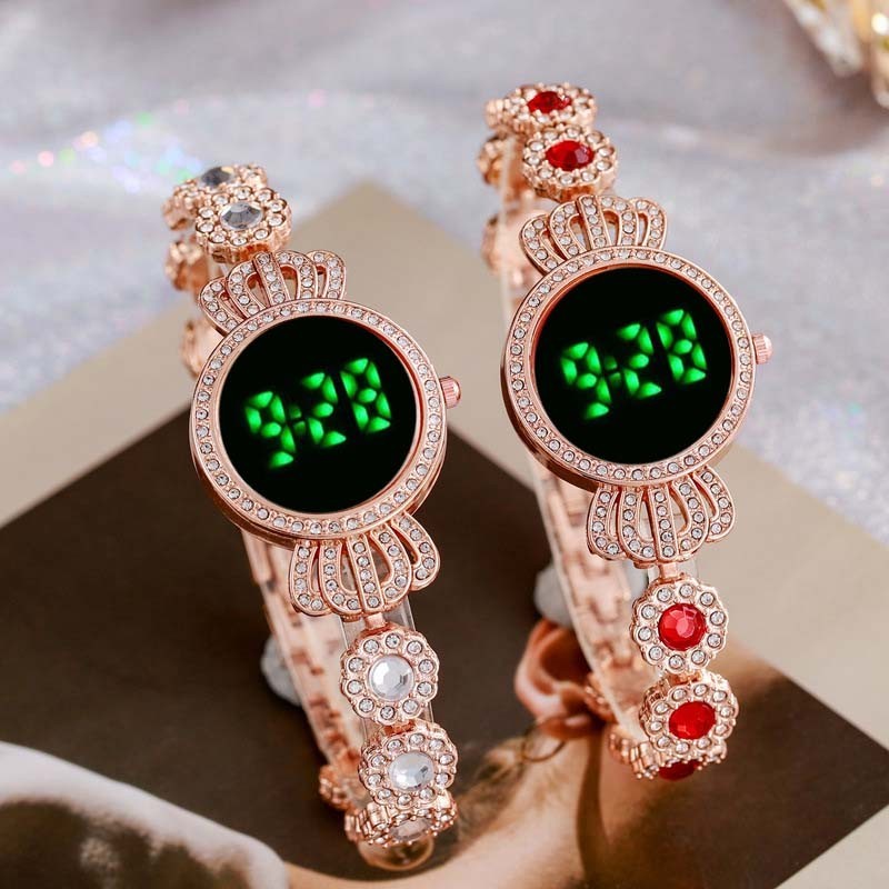 Jam Tangan Digital Wanita Berlian Elektronik Dial Kecil Tali Baja Jam Tangan Santai