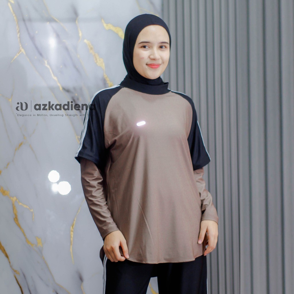 Azikra Kaos Olahraga Wanita Muslimah Tangan Panjang Terbaru | Baju Sport Hijab Modis | Kaos Training