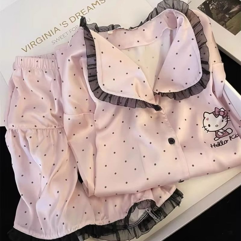 New Sanrio Hello Kitty Pajamas Set Anime Summer Women Sleepwear Shorts Cartoon Soft Comfortable Home