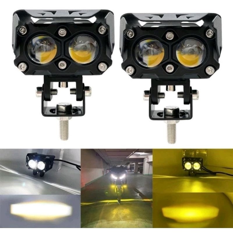 LAMPU TEMBAK LASER LED SQL 2 MATA PUTIH KUNING 2 WARNA ORIGINAL SUPER TERANG WATERPROOF ANTI AIR HEM