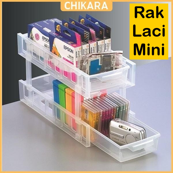 CHIKARA Rak Laci kotak Susun Serbaguna Kulkas Plastik Rak Kosmetik Mini Meja Kecil Bumbu Alat Tulis