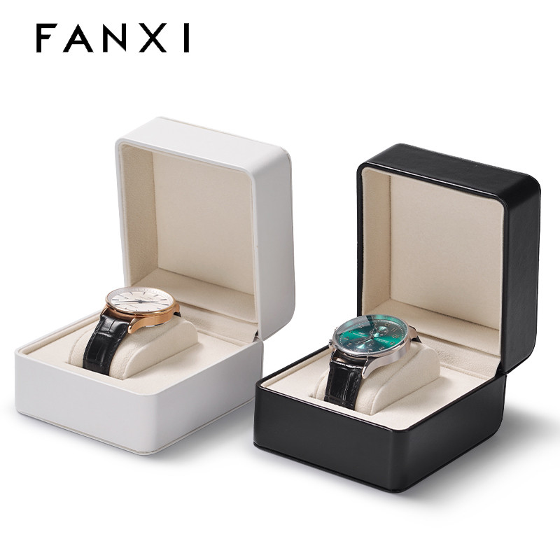 Fanxi Black PU Leather Watch Storage Box Portable Single Watch Display Case With Pillow Wristwatch H