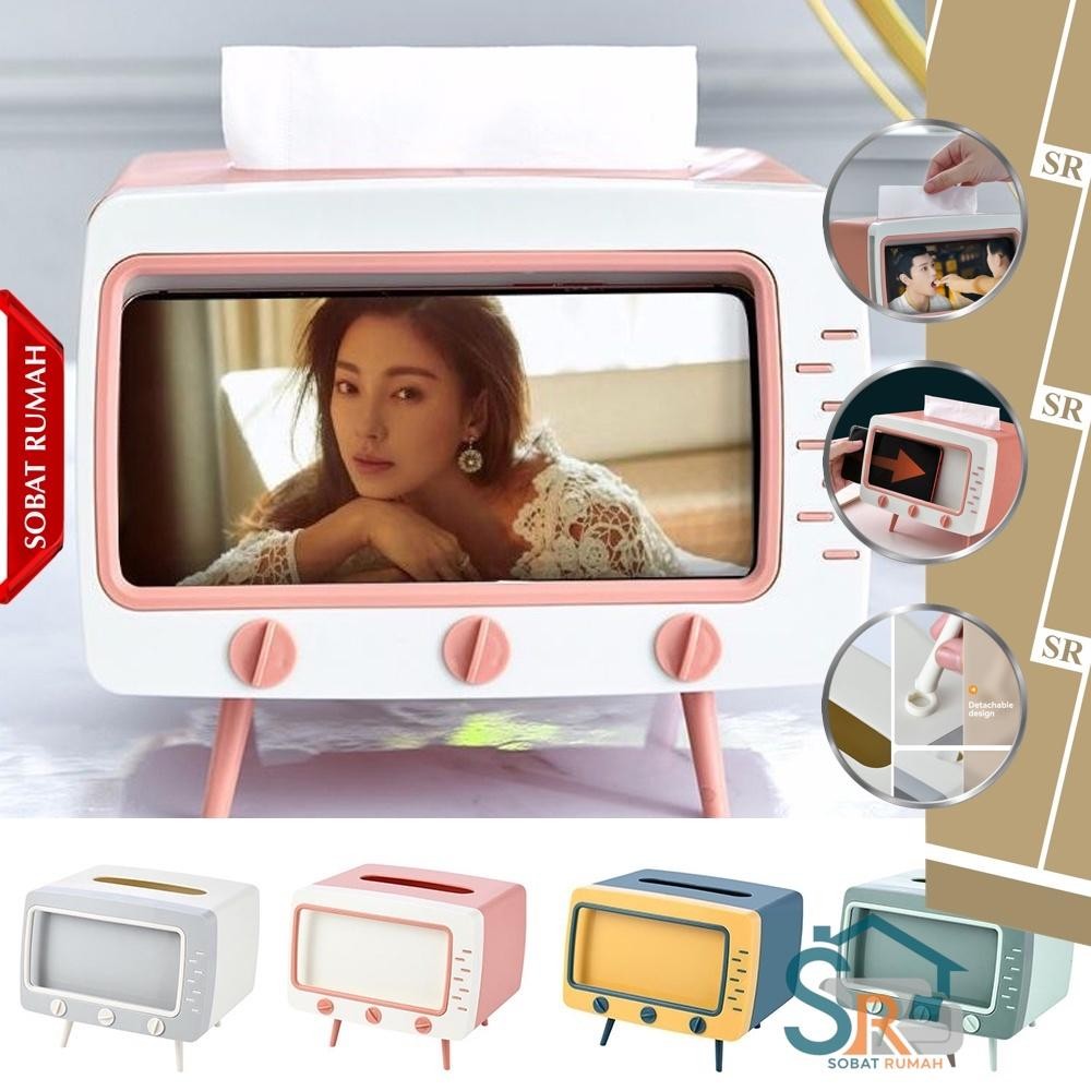 KOTAK TISU MODEL TV tissue box aesthetic wadah tisue lucu phone holder hp estetik bentuk unik kecil 