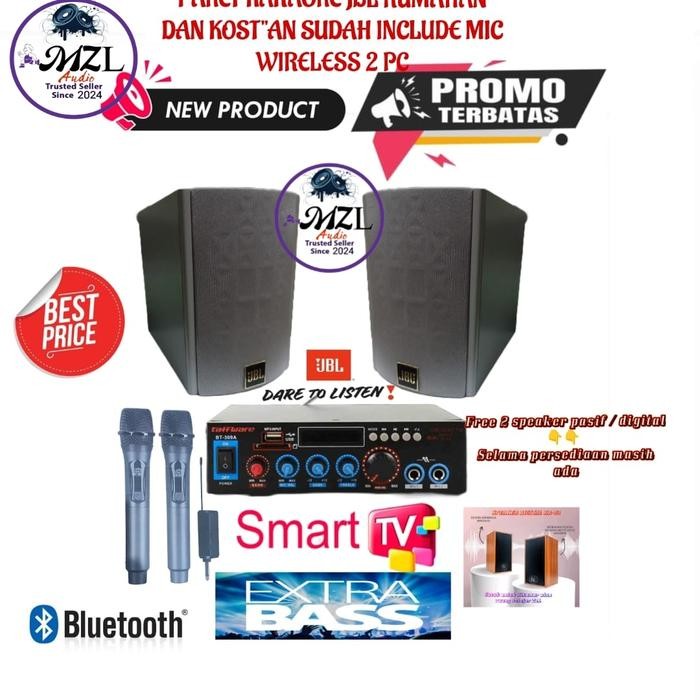 Paket karaoke JBL 4 inch karaoke rumahan include 2 mic wireless