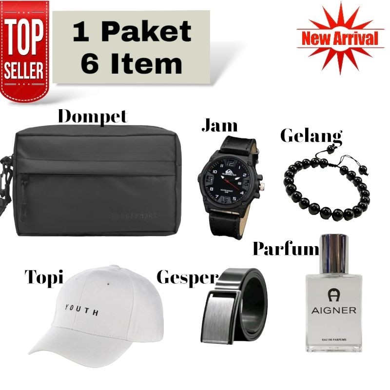 InsyaAlla -  Paket Bundling Pria Keren   kekinian Tas Salempang Topi Jam tangan Ikat pinggang gelang