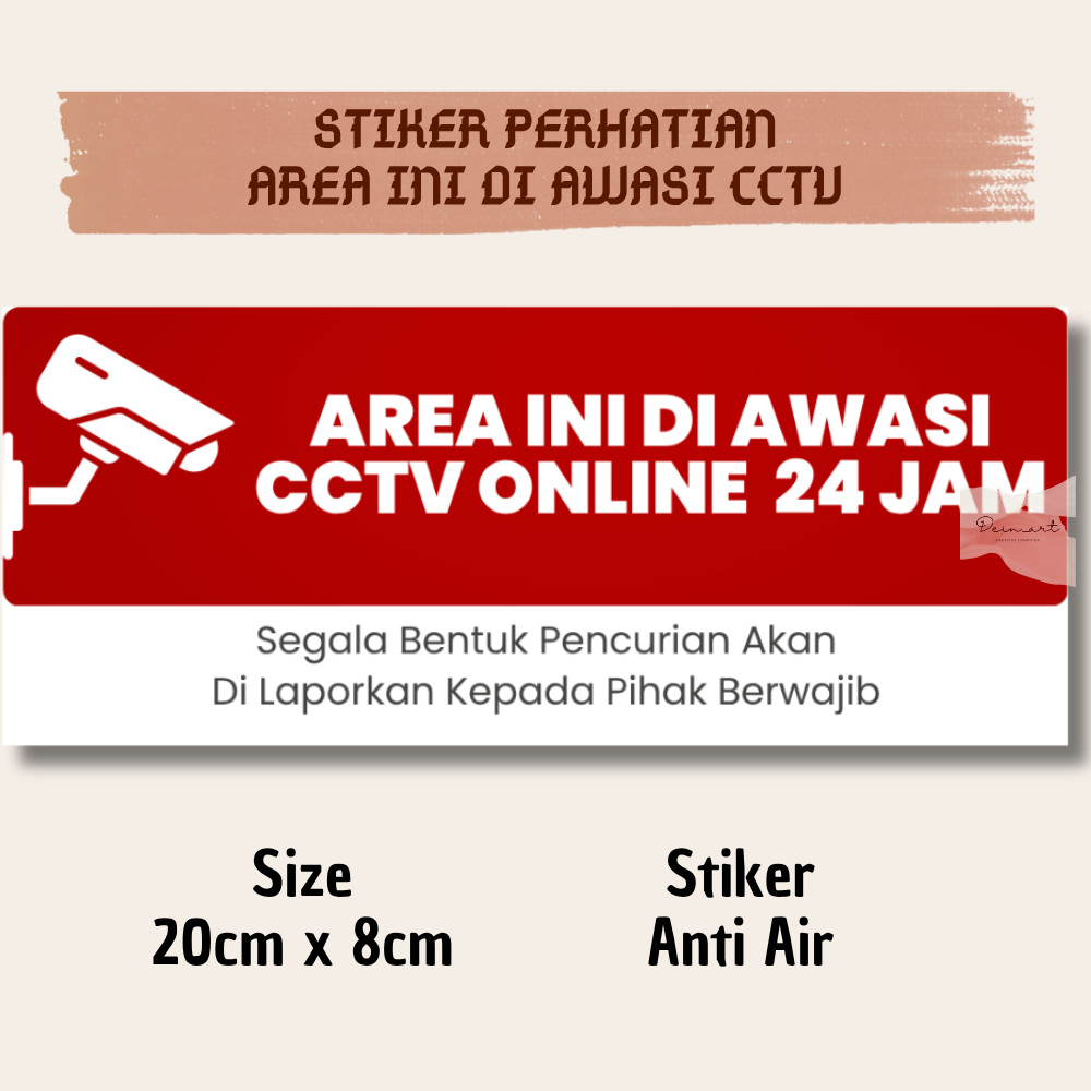 Stiker CCTV Toko Rumah Ruangan Sticker Diawasi Cctv Label Stiker Laminating Glossy Anti Air