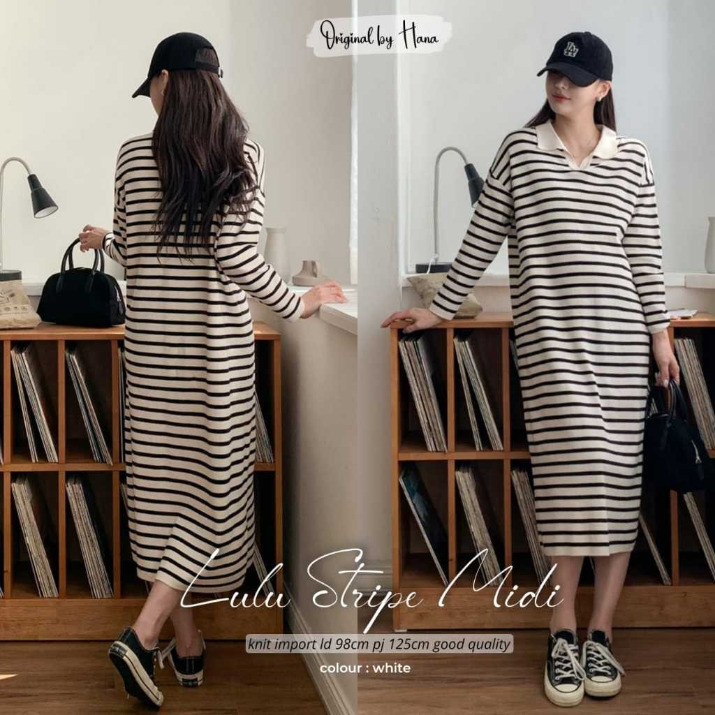 Fashion Wanita HQ  LULU STRIPE MIDI DRESS From hANA
