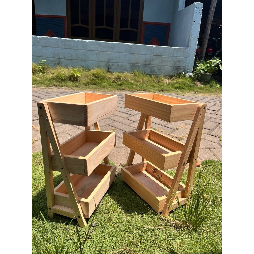 Rak Bawang Kayu 3 Susun / Rak Bumbu Serbaguna