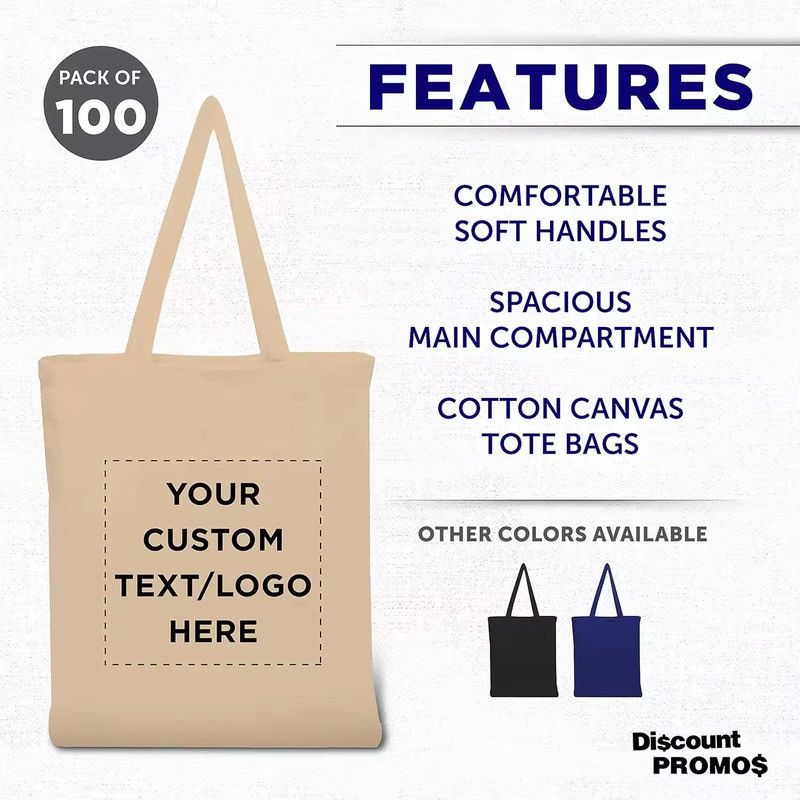 20/50/100pcs Pack 14x16inch Custom Canvas Tote Bags Wholesale Bulk Sale Reusable Shopping Double Sid
