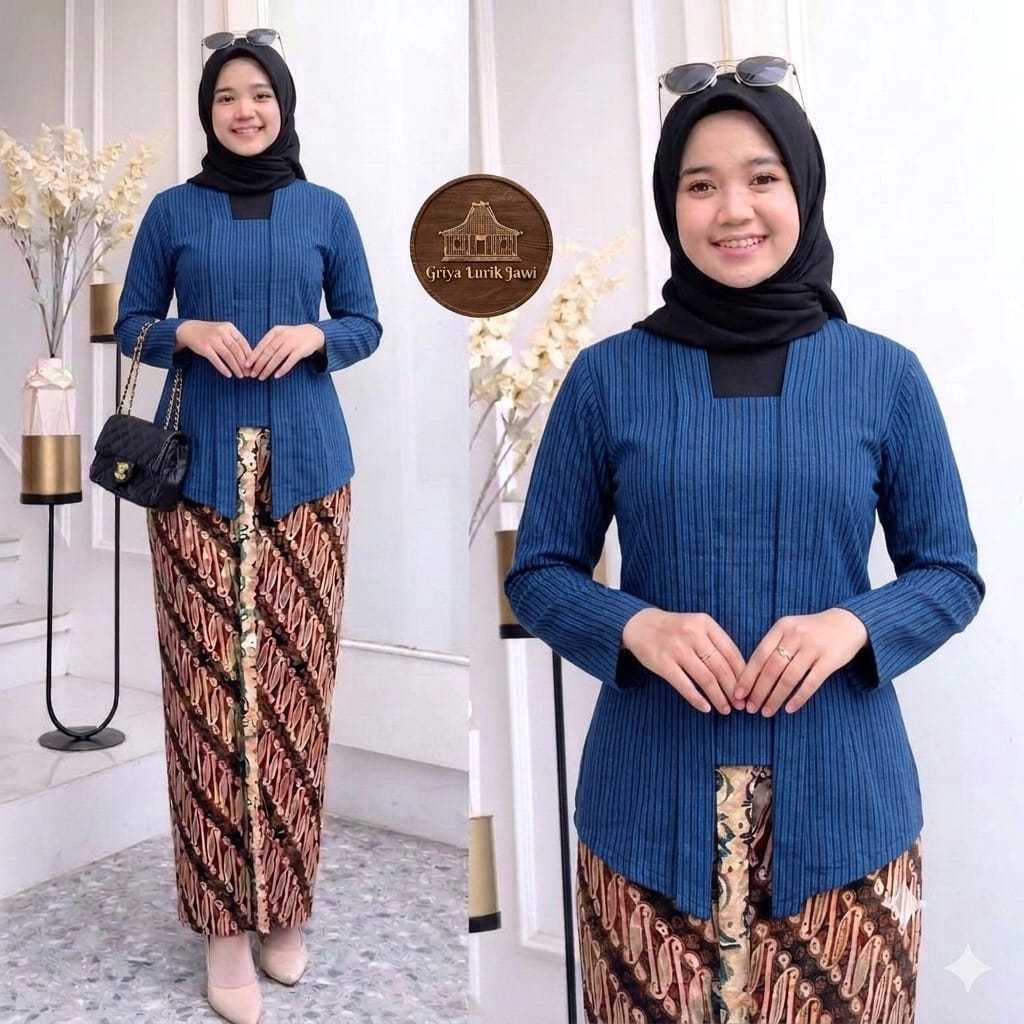 Baju Kebaya Lurik Wanita Dewasa dan Anak Warna Biru I Baju Lurik Kebaya Wanita Dewasa I Baju Kebaya 