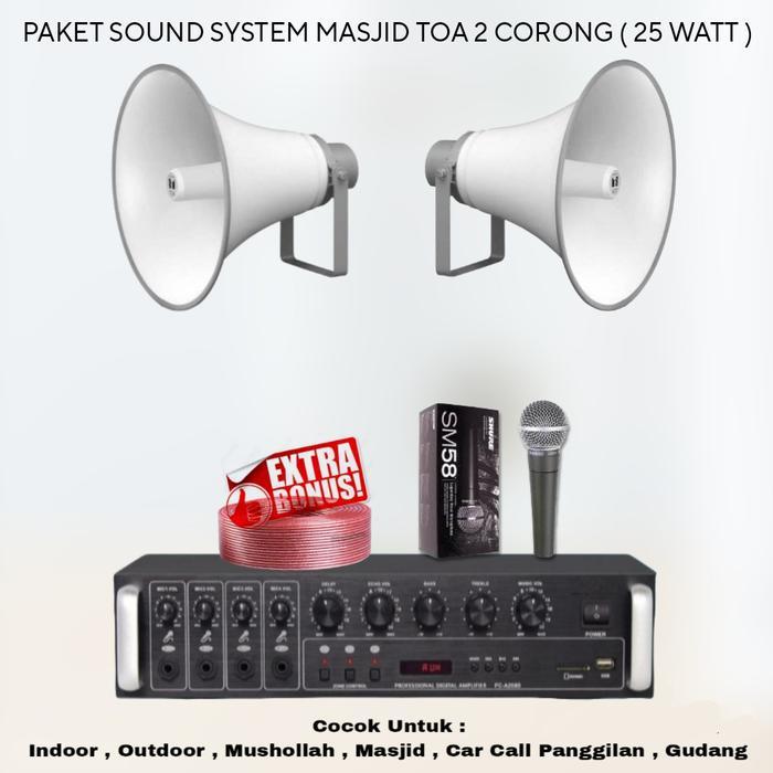 PAKET SOUND SYSTEM TOA MASJID MUSHOLA 2 CORONG TOA 25 WATT AMPLIFIER USB BLUETOOTH ORIGINAL