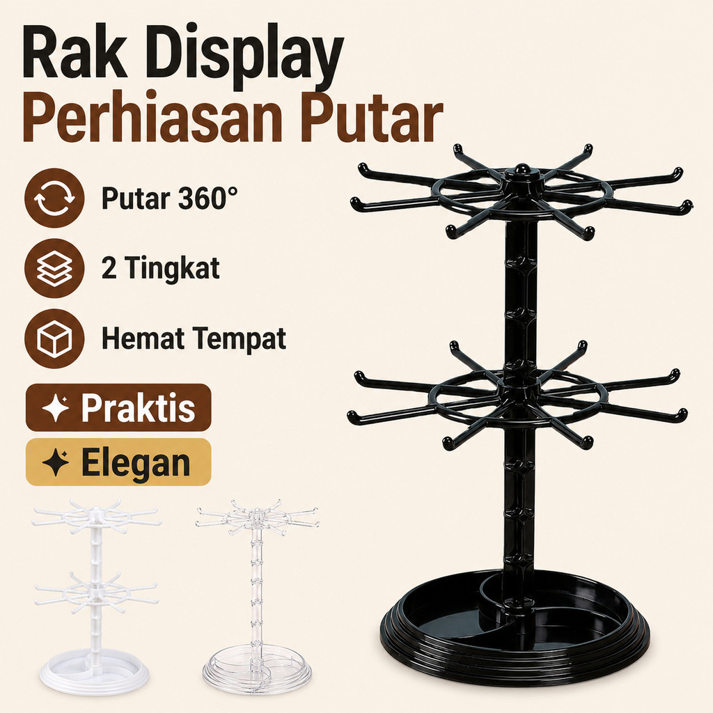 [MEWAH/ANTI DEBU/READY]/Organizer Perhiasan Putar 360 Derajat/Rak Gantungan Anting Kalung Gelang/Box