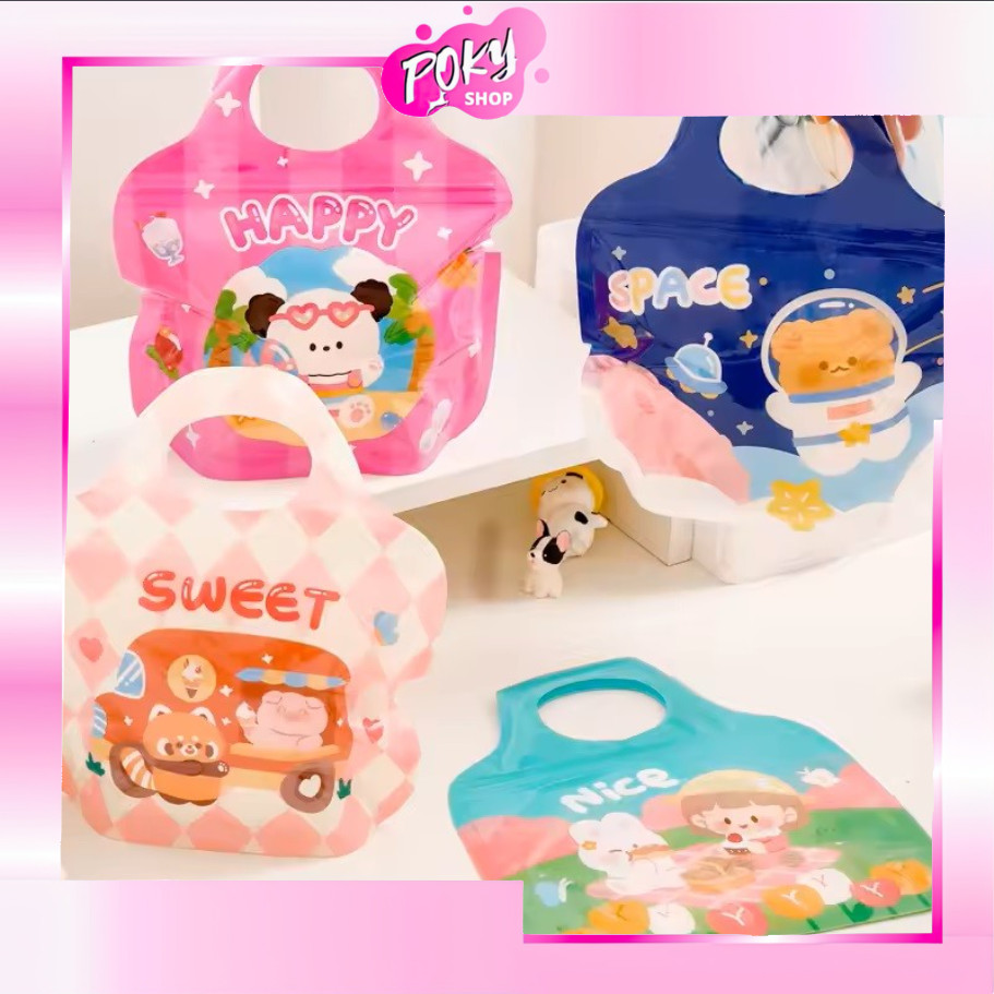 POKY - 6862 Goodie Bag Permen Biskuit Anti Air Hampers Lucu Motif Kartun / Plastik Ziplock Mini Tas 