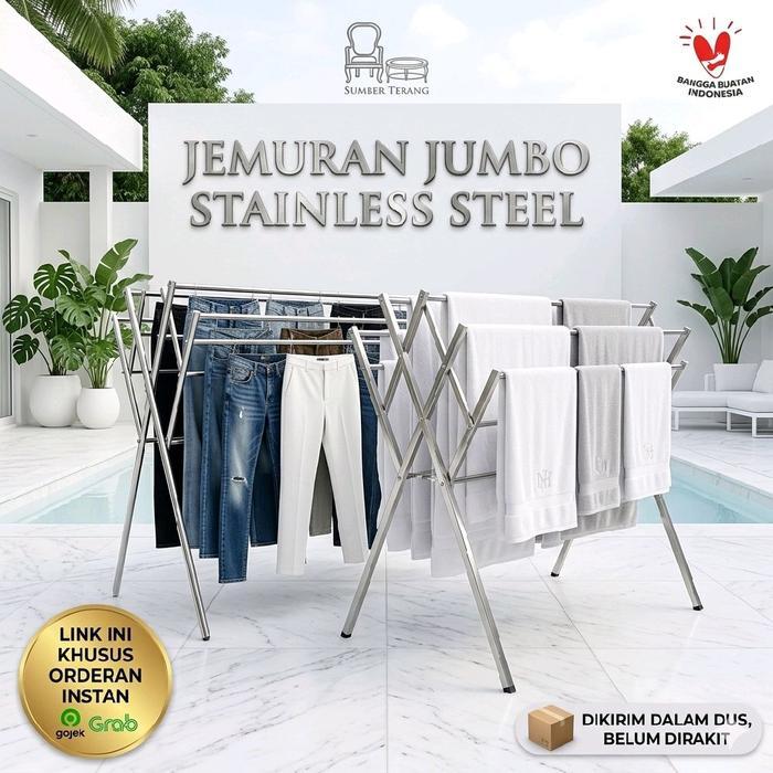 Bina Karya Jemuran Baju Jumbo Stainless Steel Jumbo Rak Handuk Jemuran Lipat Murah Jemuran Pakaian S