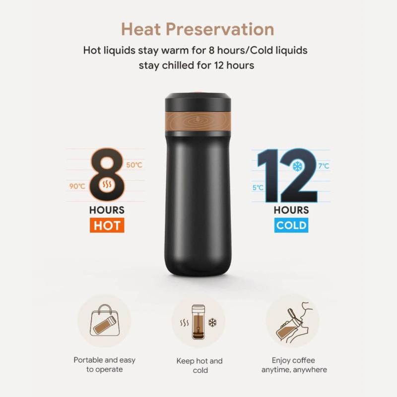 Travel French Press Coffee Maker Tumbler Termos Mug 320ml