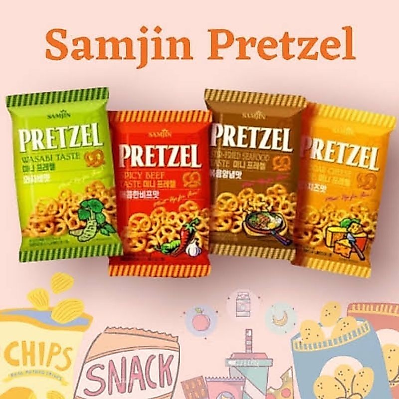 Samjin pretzel/samjin snack/pretzel seafood/pretzel cheese/pretzel wasabi/pretzel spicy beef/pretzel