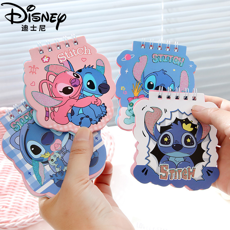 

4/12pcs Disney Stitch A7 Gold Powder Special Coil Book Cartoon Color Page Hand Account Notepad Student Message Notebook Gift