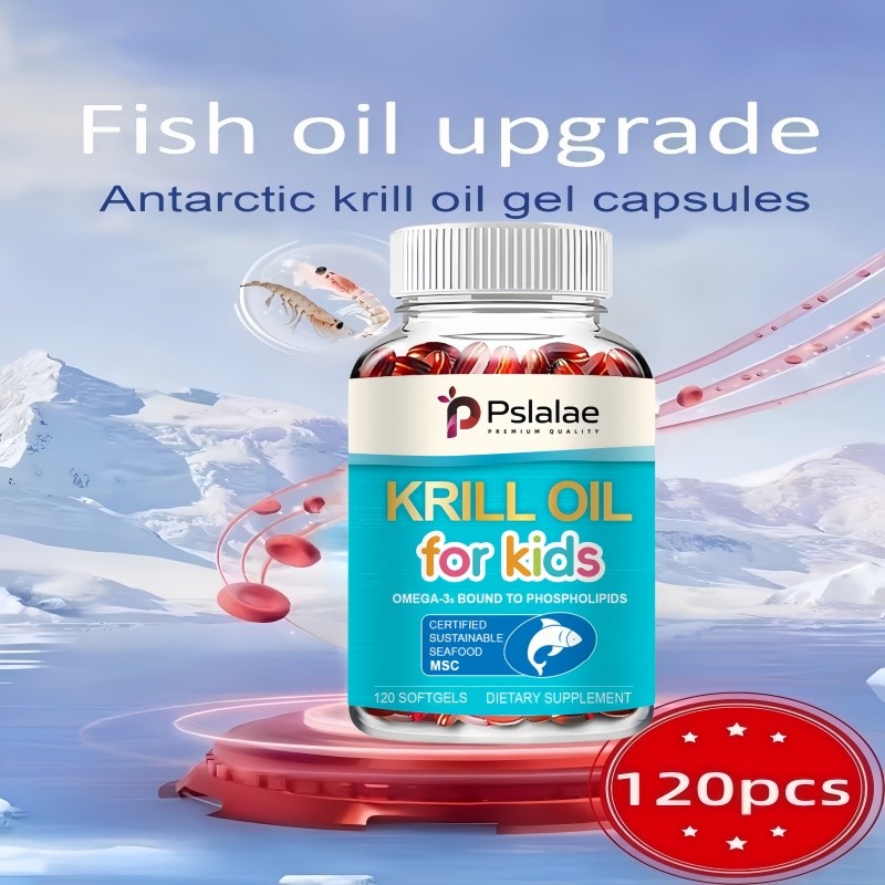 Pslalae Krill Oil for Kid Capsule120pcs with EPA/DHA Per Capsule, Protects Eyesight, Enhances Memory
