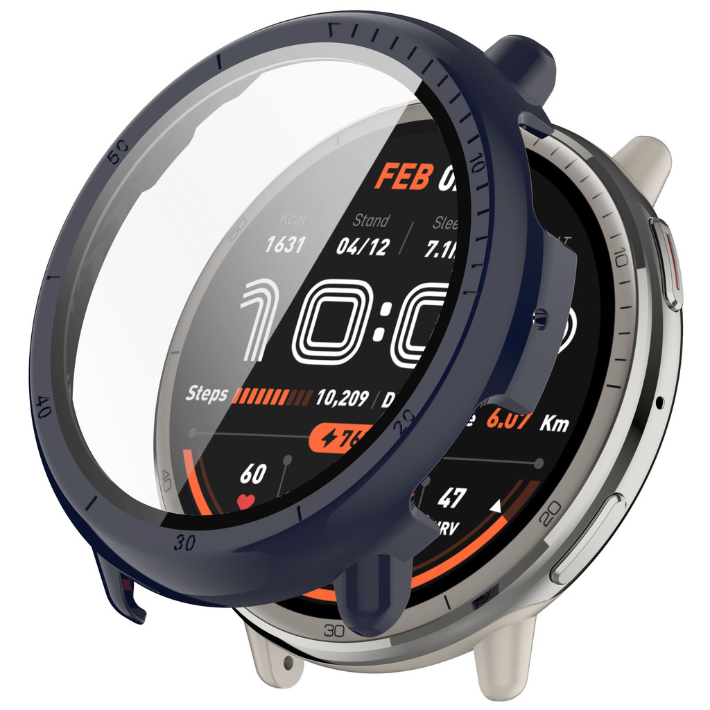 Protective Case for Huami Amazfit Active 2 Glass + Tempered Glass Screen Protector Cover Bumper for 