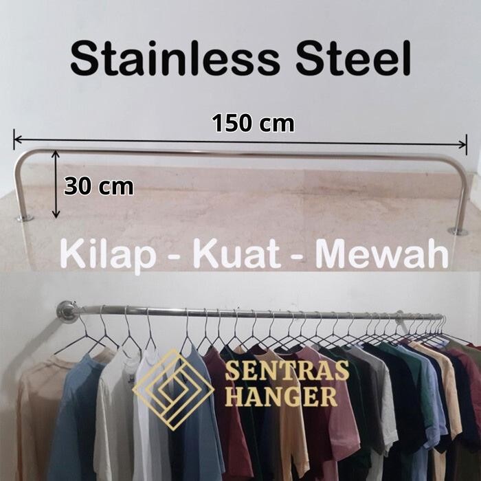 

Gantungan Baju Stainless Steel, Panjang 150cm, Antikarat, Anti Gores, Pipa Tebal