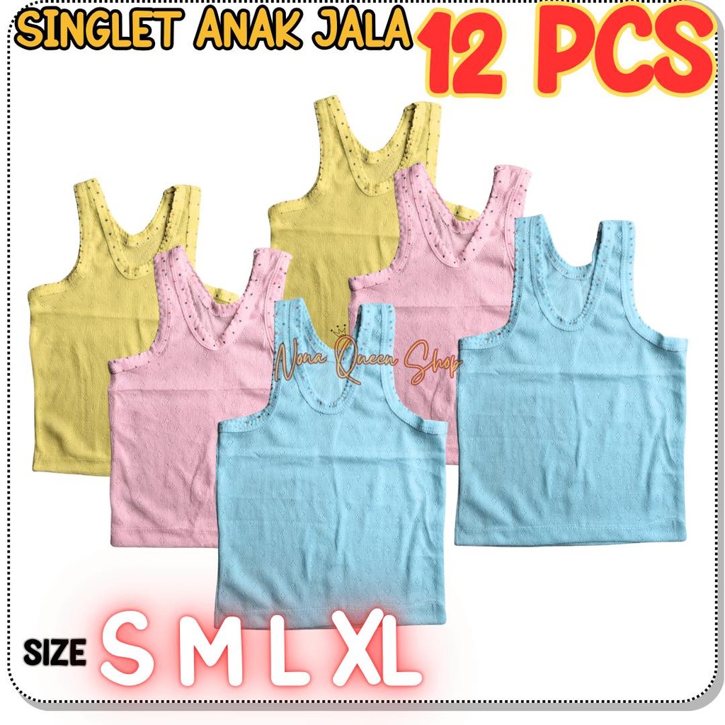 12 PCS Singlet Anak Balita Murah Kaos Dalam Anak Bayi Motif Jala Bolong Cantik
