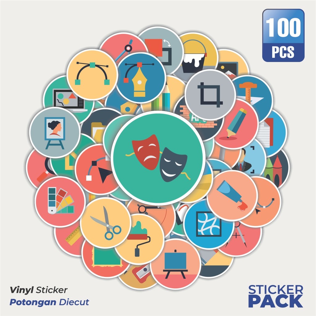 

Super Hemat! 100 PCS Stiker Design Flat Icons Waterproof Aesthetic- Untuk Laptop, Motor, dan Helm - Paper Stationery Pack