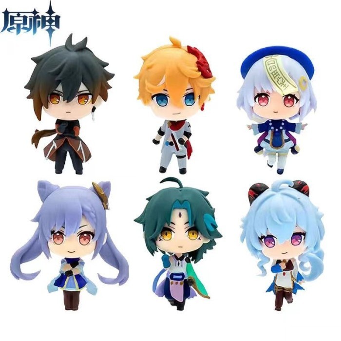 Sz_Shop - Genshin Impact Action Figure Liyue Mini Figure Set Childe Zhongli Keqing Ganyu Xiao Qiqi -