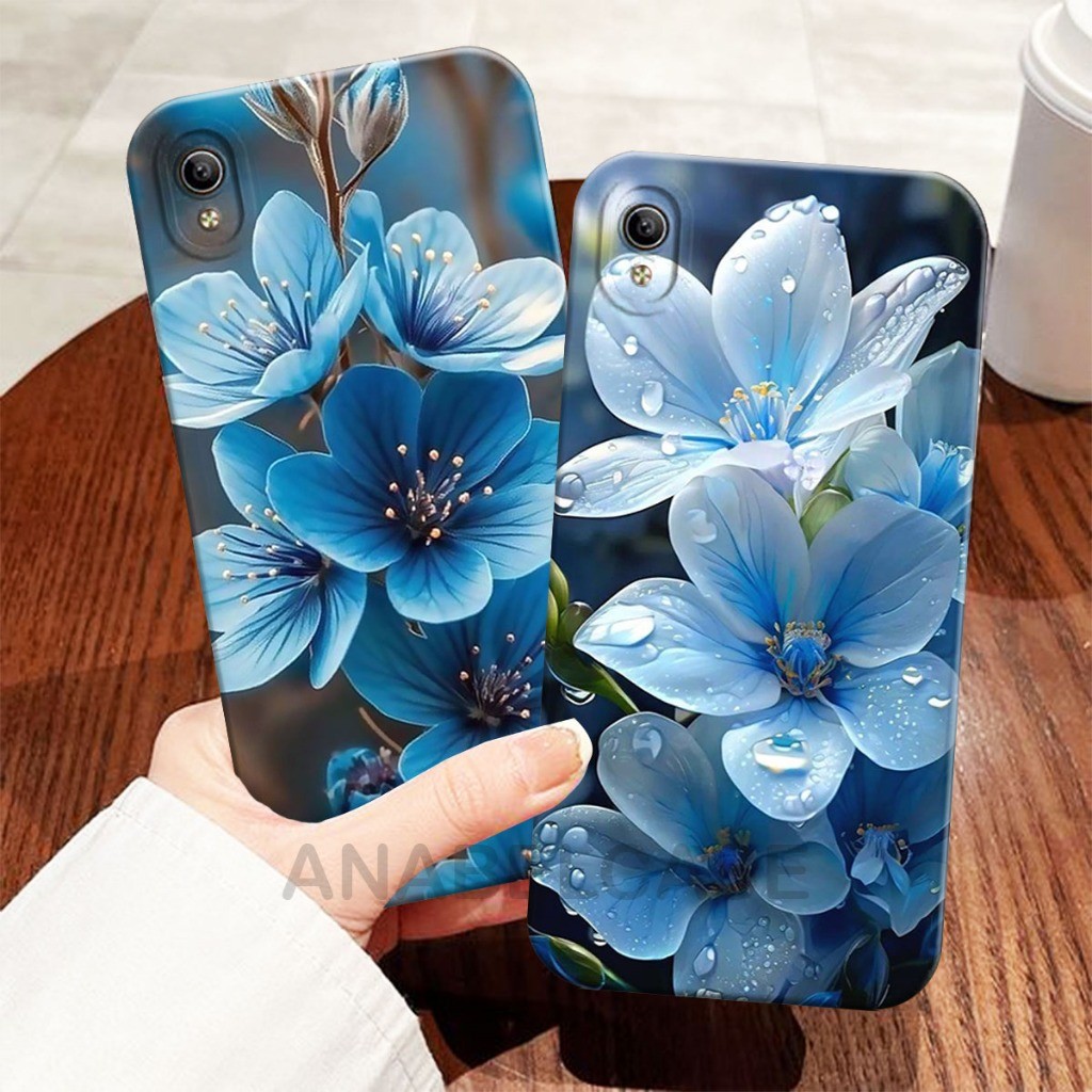 Softcase Vivo Y91C Y1S Y19 Y71 Y71i Y81 Y83 Y53 Lama Motif Bunga Biru Aesthetic - Case Vivo - case t