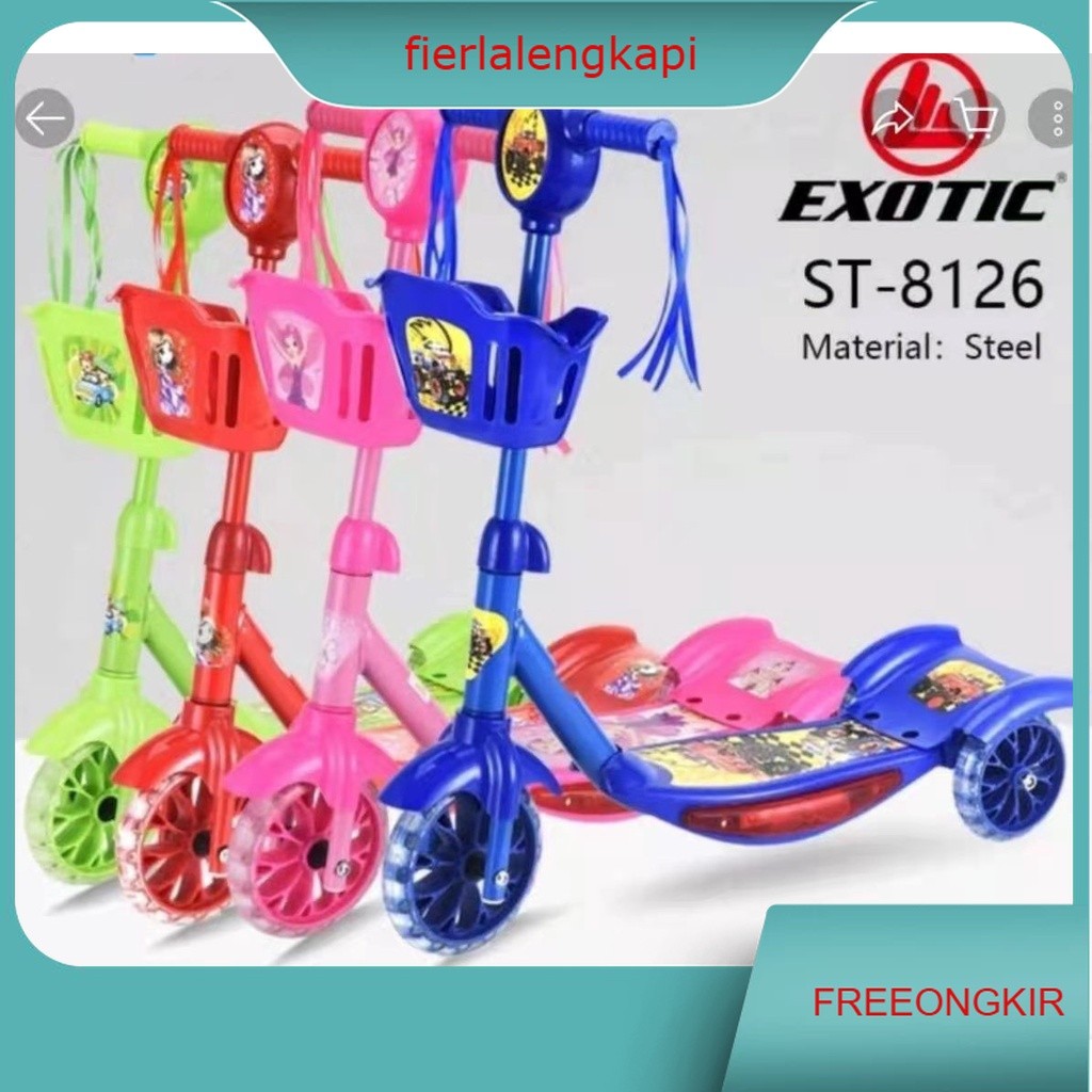 Scooter Keranjang Exotic Roda 3 Otoped Skuter/ Scooter Anak Kursi 3 Roda Keranjang