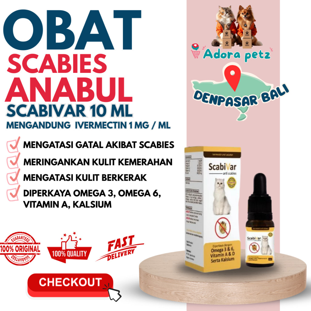 Obat Scabies Scabivar 10 ml, Obat Minum Mengobati Scabies pada Kucing, Anjing, Kelinci [Adora Petz]