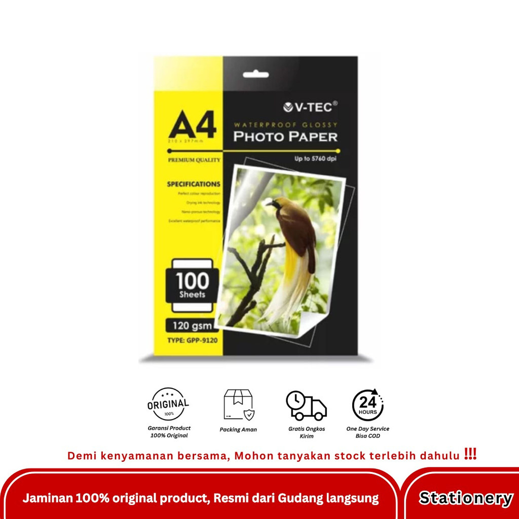 

V-TEC GLOSSY PHOTO PAPER A4 120GSM GPP-9120