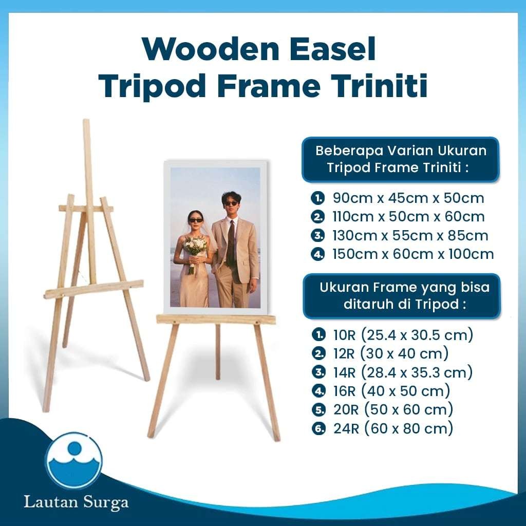 

New Tripod Standing Frame Foto Kayu Jati Belanda Stand Easel Wooden Lukis Penyanggah Foto, Bingkai, Whiteboard, Akrilik, Papan BungaPremium