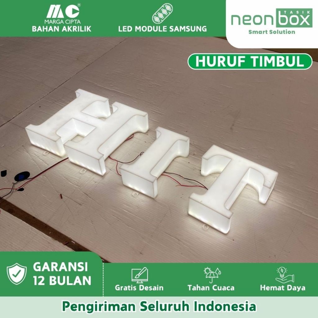 ZENITSTORE Huruf Timbul Ukuran Besar Letter Timbul Led Full Menyala Huruf Timbul Akrilik Outdoor Lam