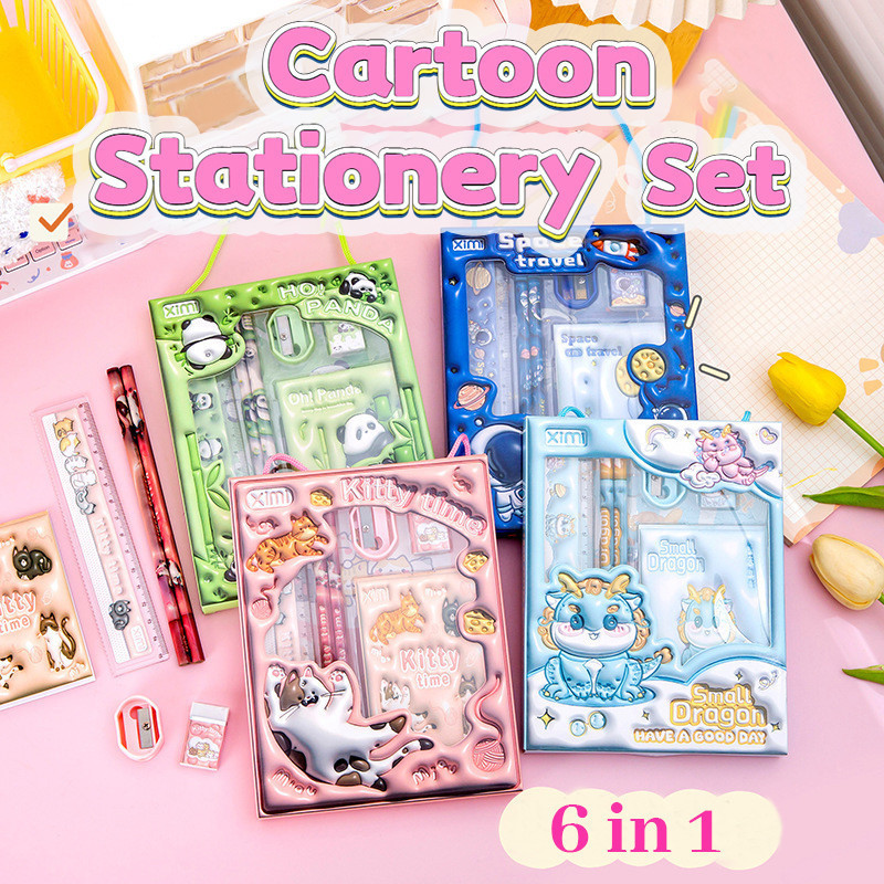 

Geetoy 6 in 1 Set Alat Tulis Kartun Lucu Pensil Warna Anak Perlengkapan Sekolah Alat Tulis Hadiah untuk Anak-anak