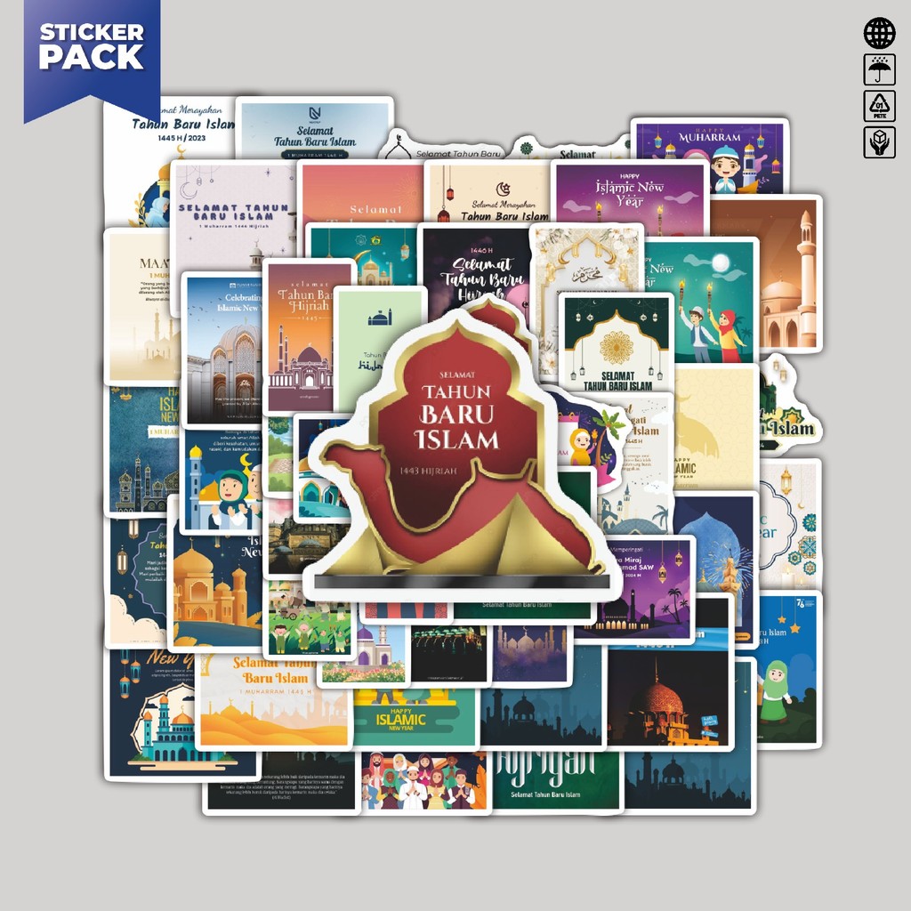

[100PCS]Stiker Pack Stiker Tema Tahun Baru Hijriah Aesthetic Vinyl Anti Air Dekorasi Sticker Laptop Buku Journal Koper Helm Casing HP Gitar Helm Skateboard