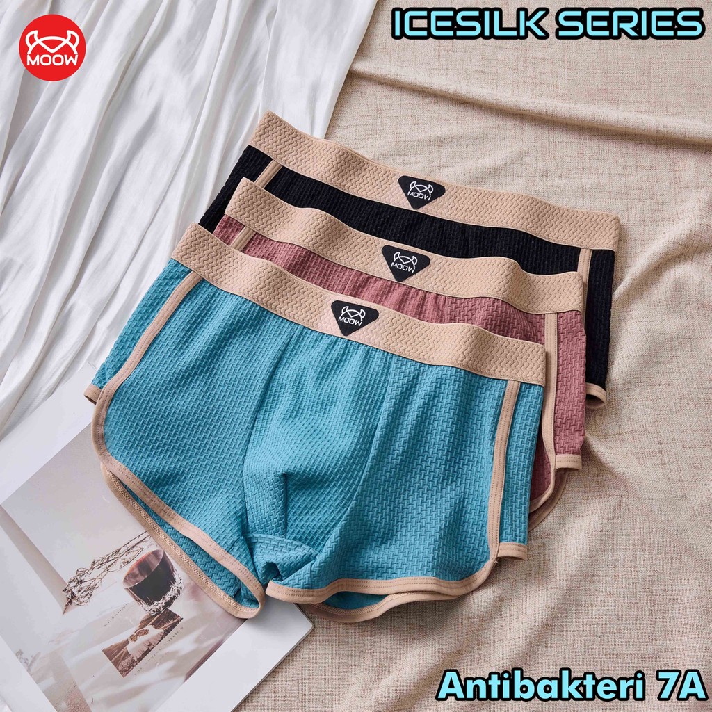 LARUNSHOW X MOOW Paket 3PCS Celana Dalam Boxer Pria Icesilk Premium Lembut Adem Antibakteri 7A MP63