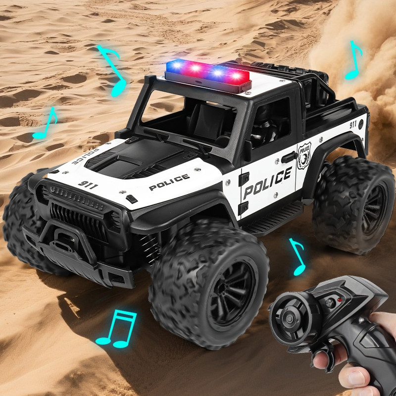 ZAZZIFY Mainan Remote Control Mobil Truk Militer 6 Roda 2.4G LED Offroad RC Truck Mobil Polisi Besar