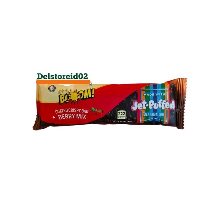 

It's boom coated crispy bar berry mix (makanan ringan krispi berbentuk bar cokelat dan buah beri) 45gr